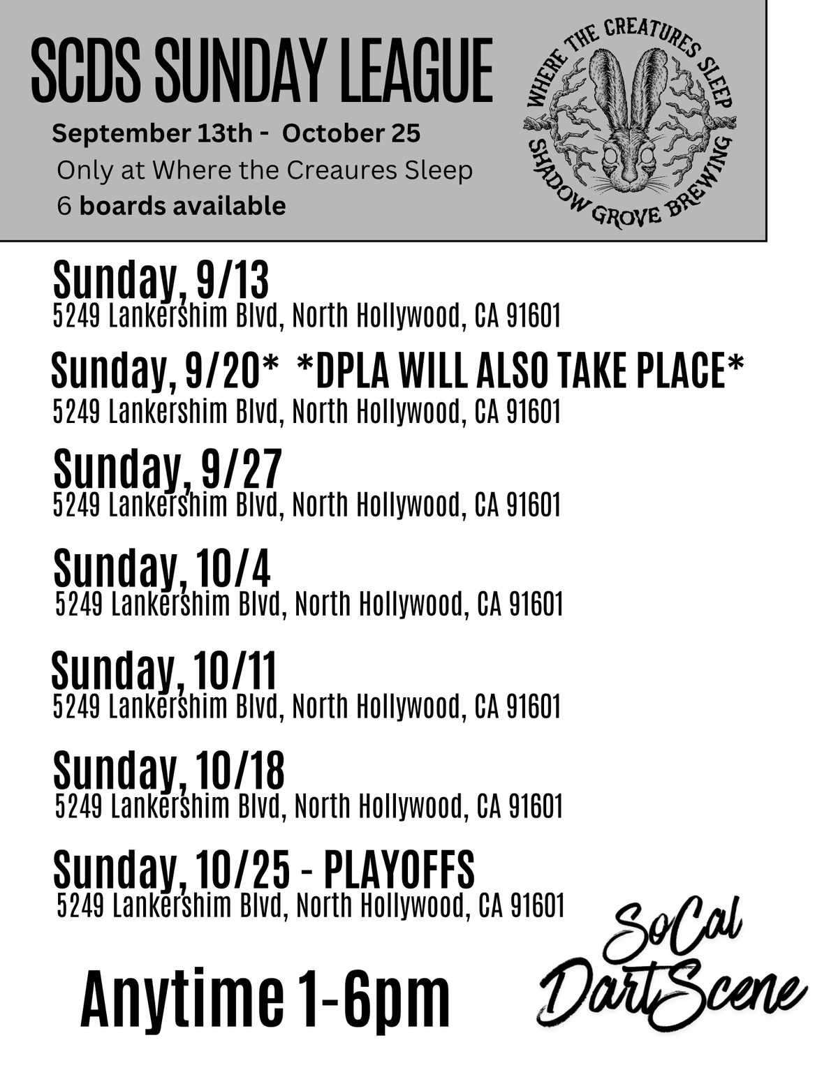 Sunday League Registration at Where the Creatures Sleep