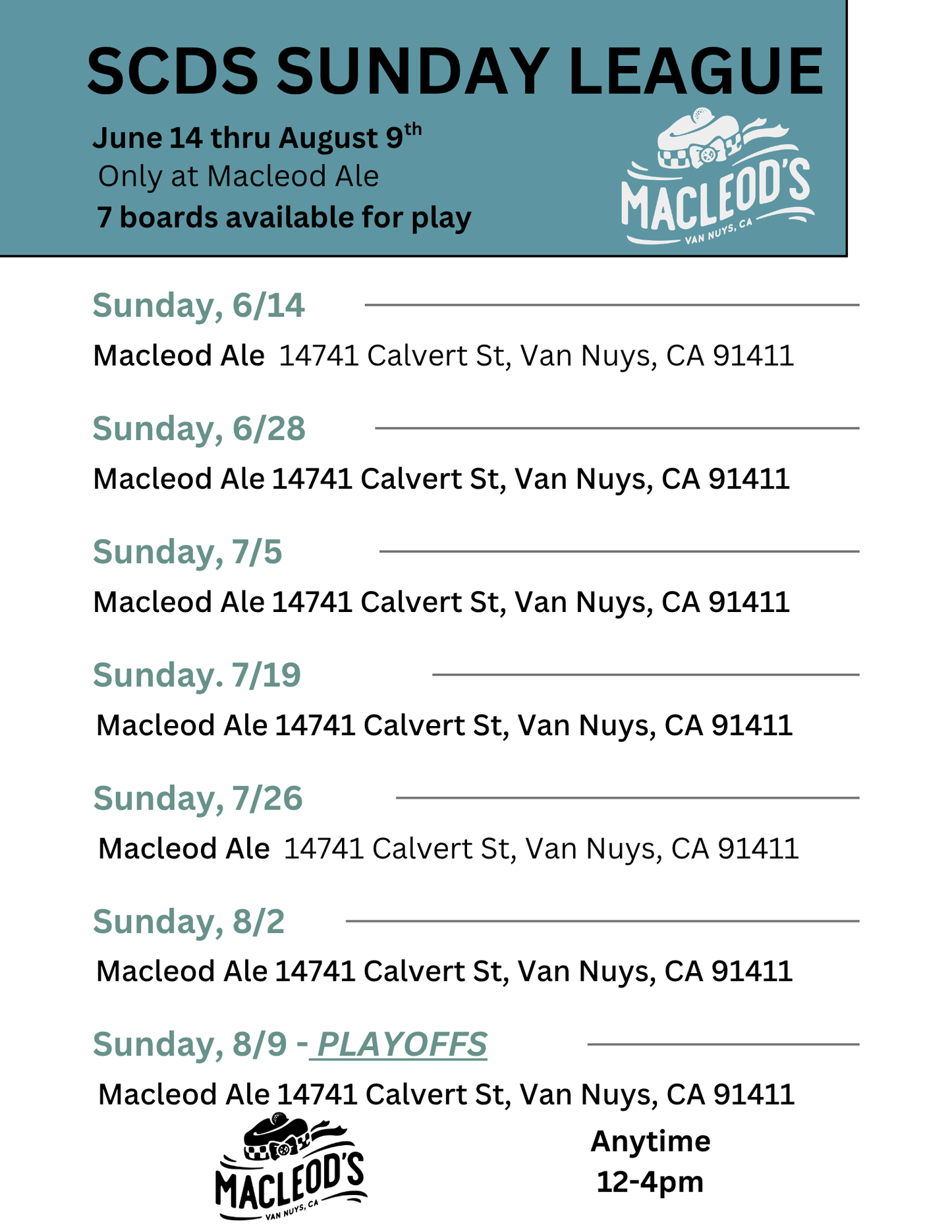 Sunday League Registration at Macleods